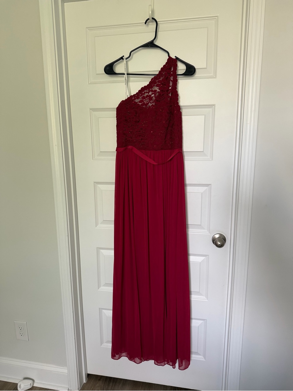 David's Bridal One-Shoulder Red Evening Gown